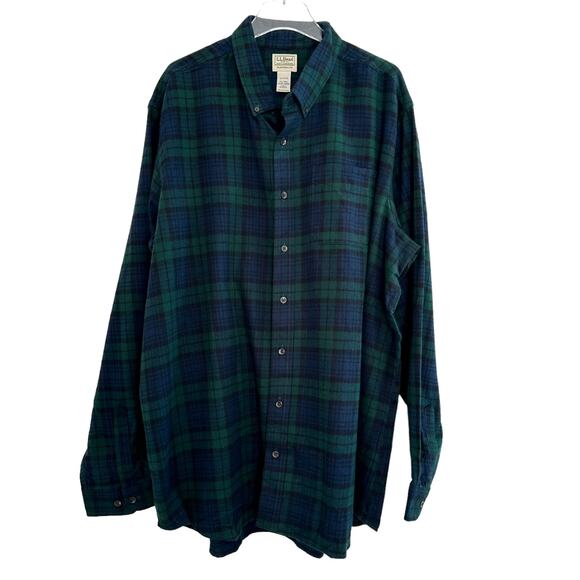LL Bean Scotch Plaid Flannel Shirt Men XXL Tall Blue Green Long Sleeve New - Picture 1 of 8